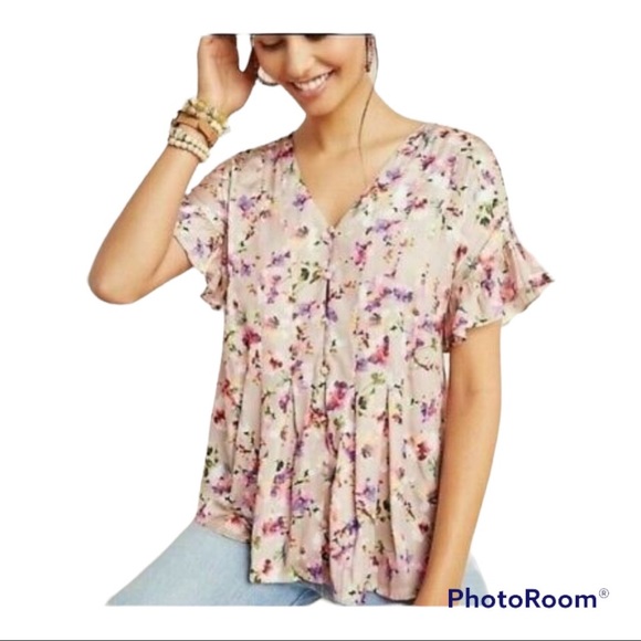Anthropologie Dolan Mitzi Floral Blouse Buttons, Size extra small - Picture 2 of 9